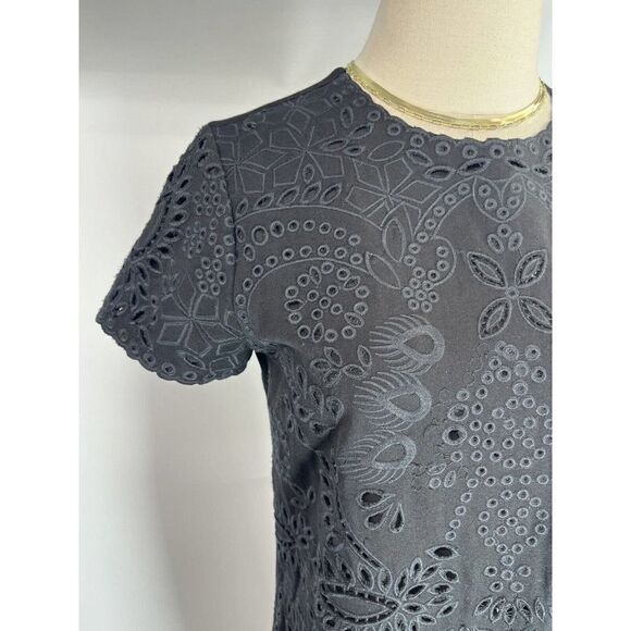 J. Mclaughlin Black Shift Dress Eyelet Embroidery Bainbridge Jewel XS - Picture 7 of 12